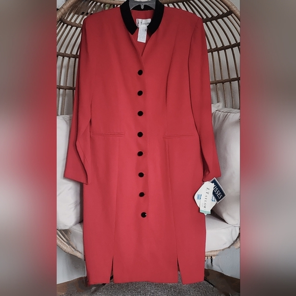 J. Taylor Dresses & Skirts - J. Taylor Red Sheath Dress W Black Velvet Collar & Buttons Long Sleeve Sz 16 NWT